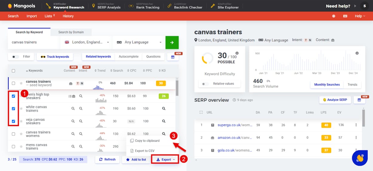 [Screenshot: Location filter in Keyword Planner changed to a specific city, showing adjusted search volume ranges]