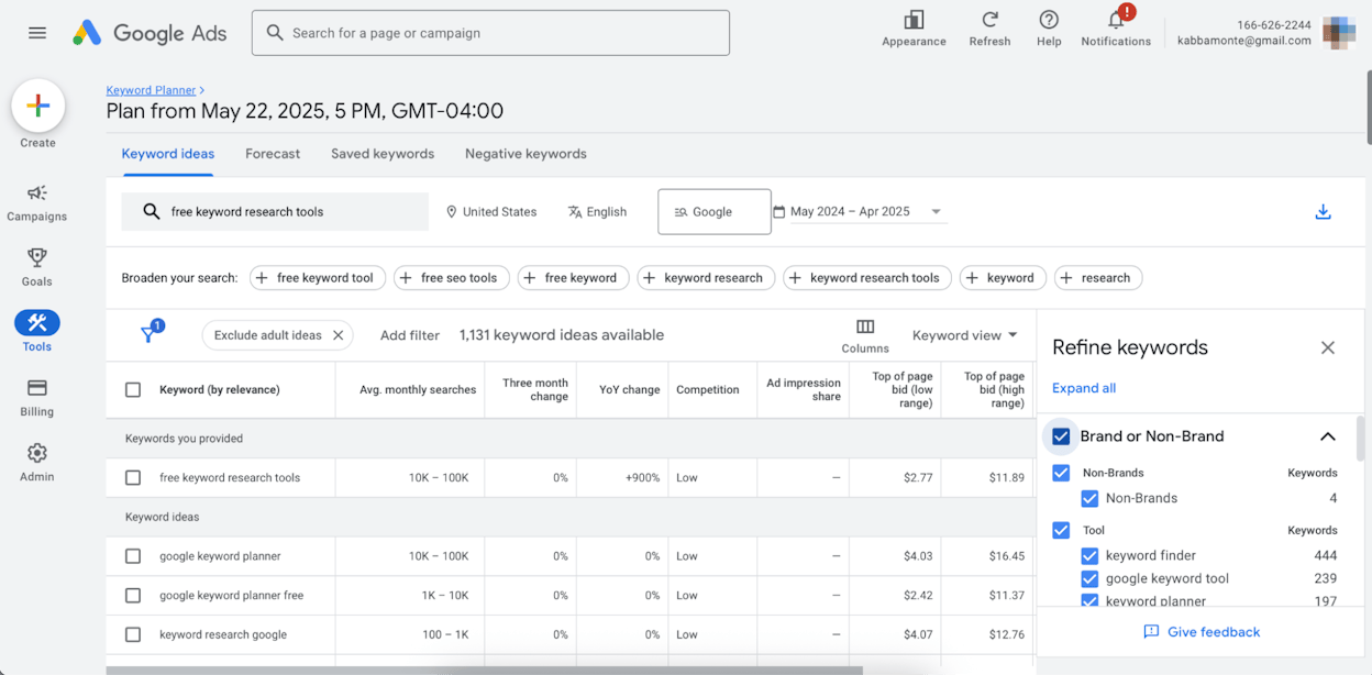[Screenshot: Entering seed keywords into a keyword research tool like Google Keyword Planner or a third-party keyword explorer. Show the input field with multiple seeds entered.]
