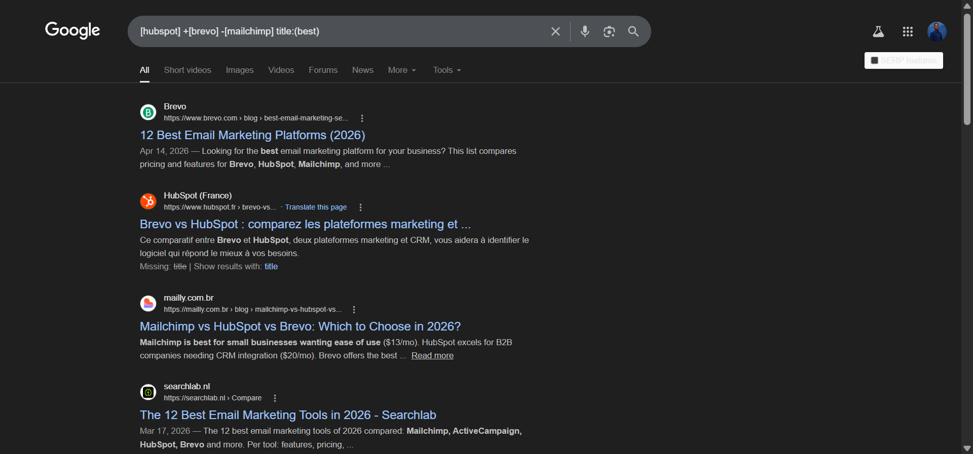 [Screenshot: Content Explorer or Google search results showing listicles that mention competitors but exclude a target brand]