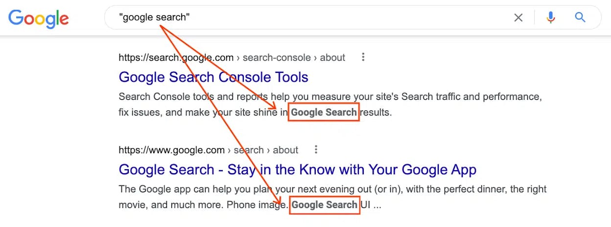 [Screenshot: Google search results for an exact phrase in quotes, showing the original site and a scraper site]