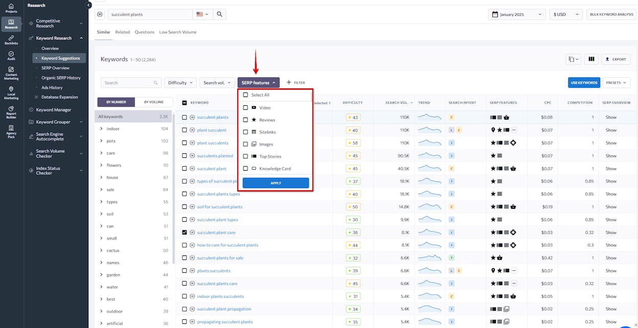 [Screenshot: Google SERP for a keyword showing the dominant content type, format, and angle of the top-ranking results]