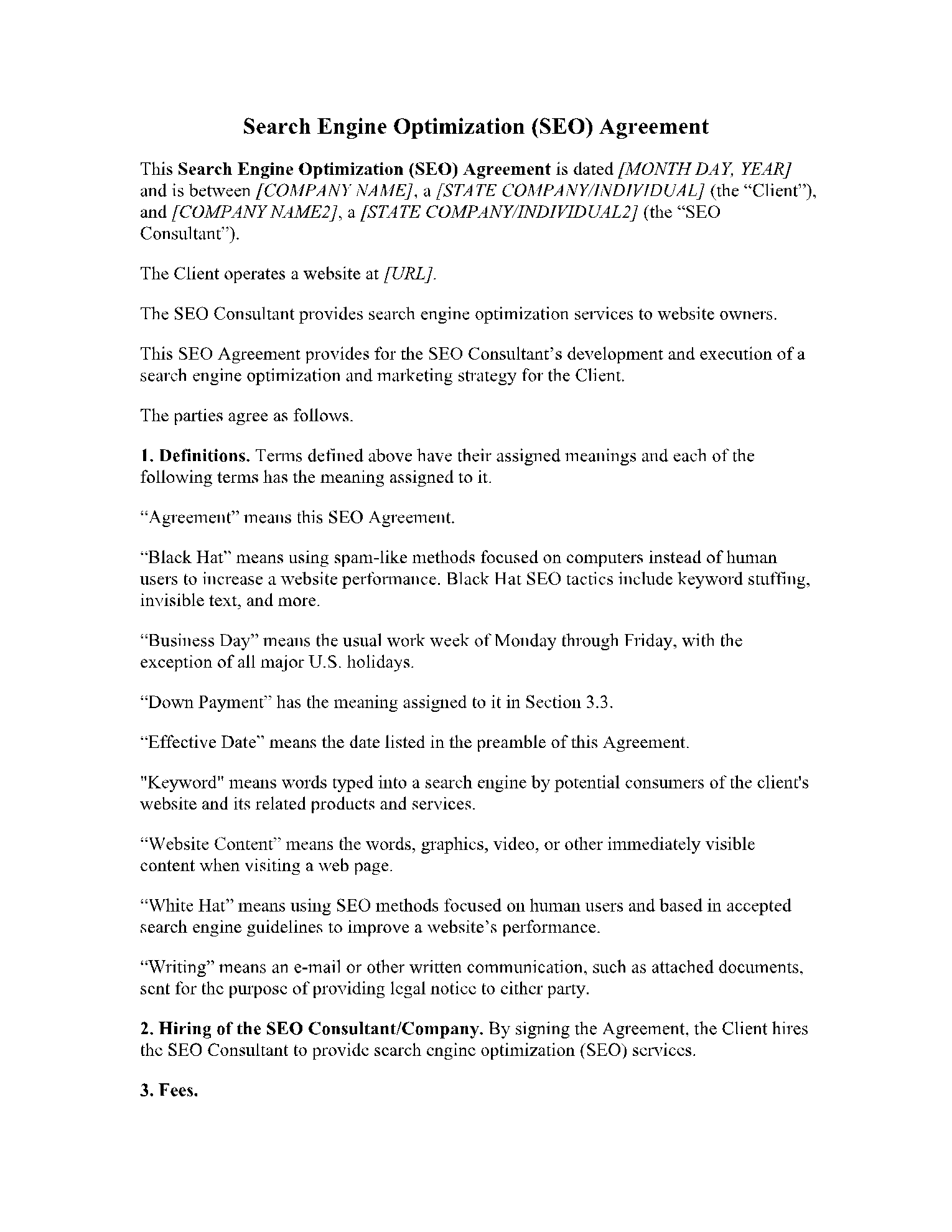 [Screenshot: Example of a well-structured contract definitions section in Google Docs]