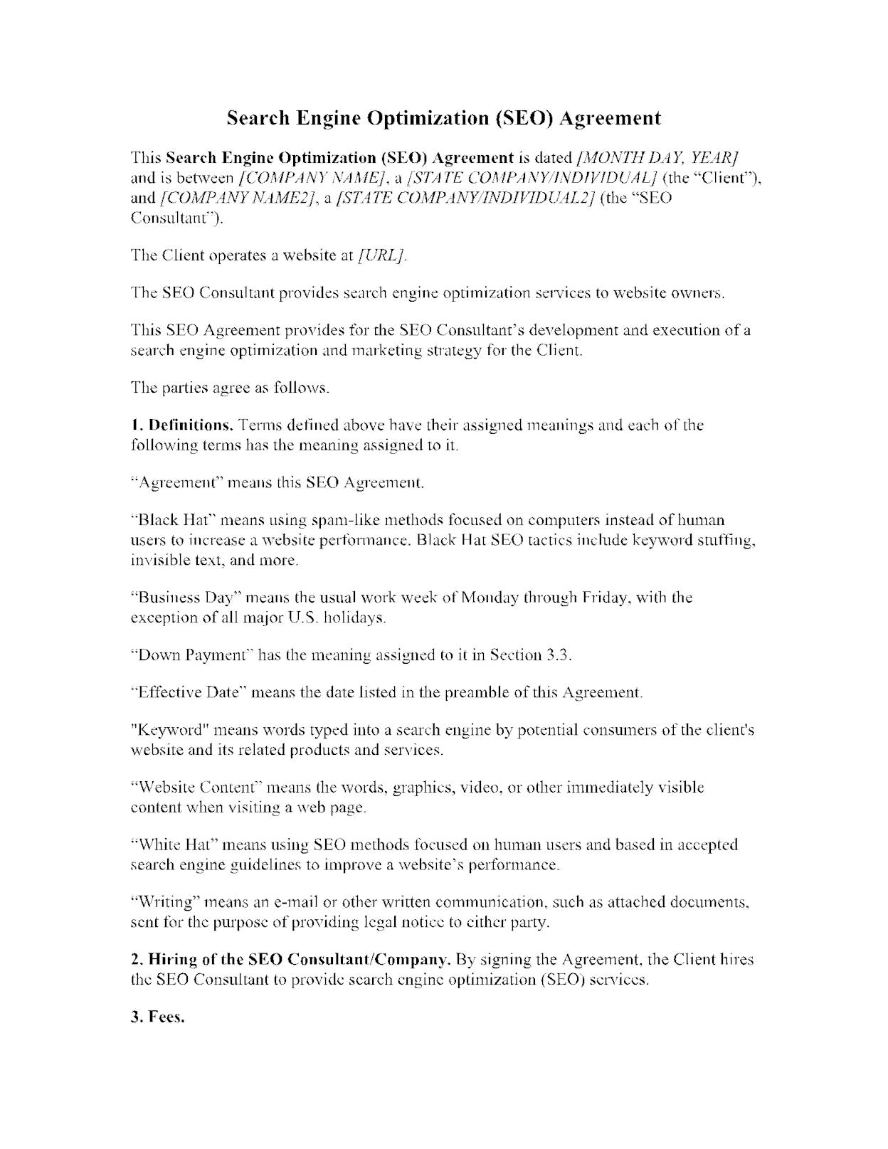 [Screenshot: Example of a well-structured contract definitions section in Google Docs]