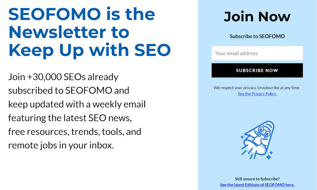 [Screenshot of SEOFOMO newsletter showing job listings]