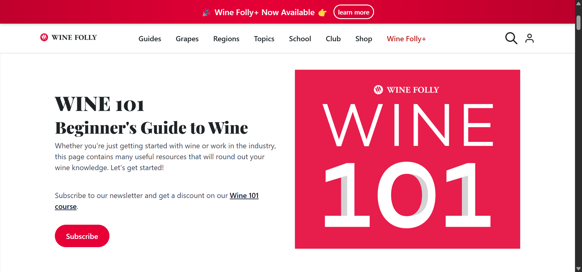 [Screenshot: Wine Folly&rsquo;s wine basics landing page showing the visual overview]