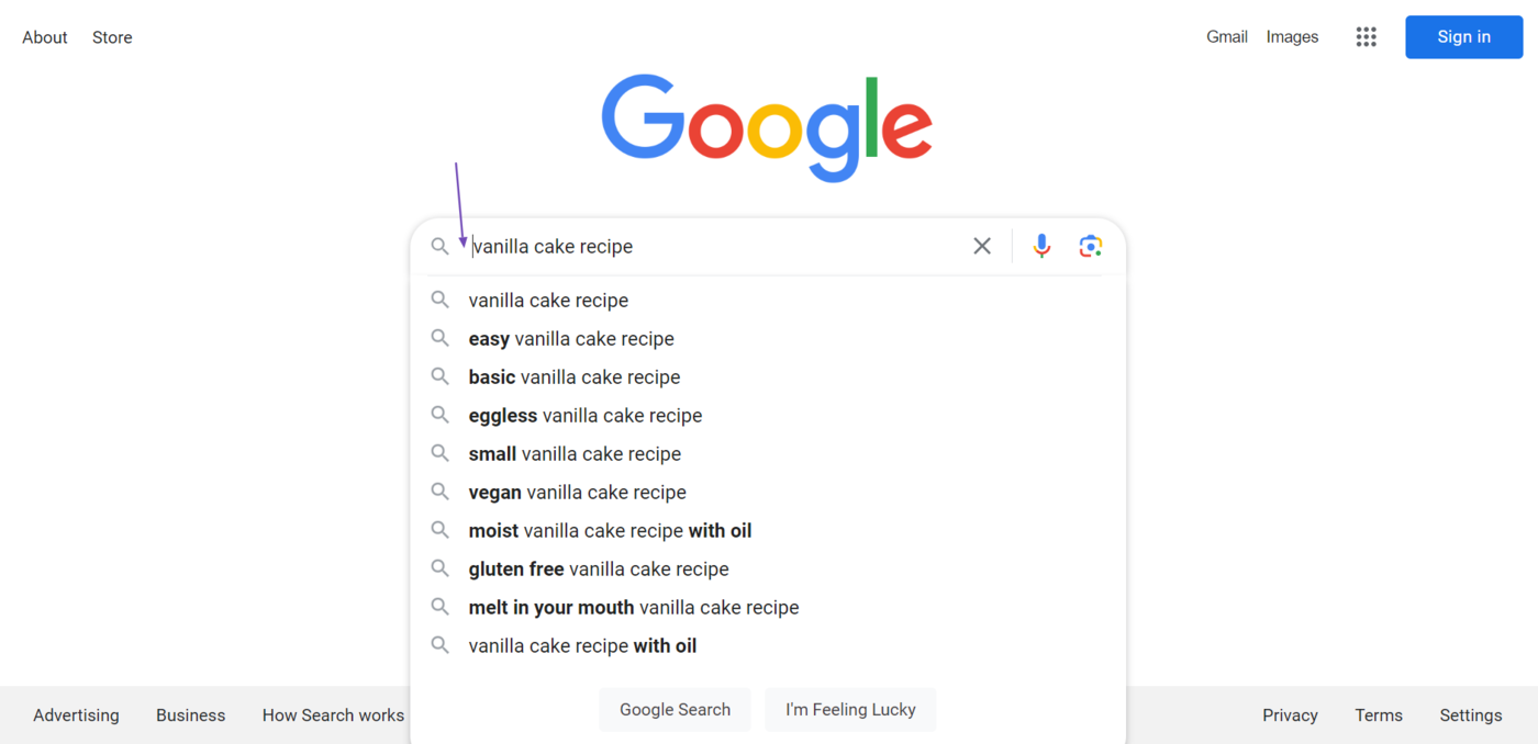 [Screenshot: Google Autocomplete showing suggestions for a seed keyword]