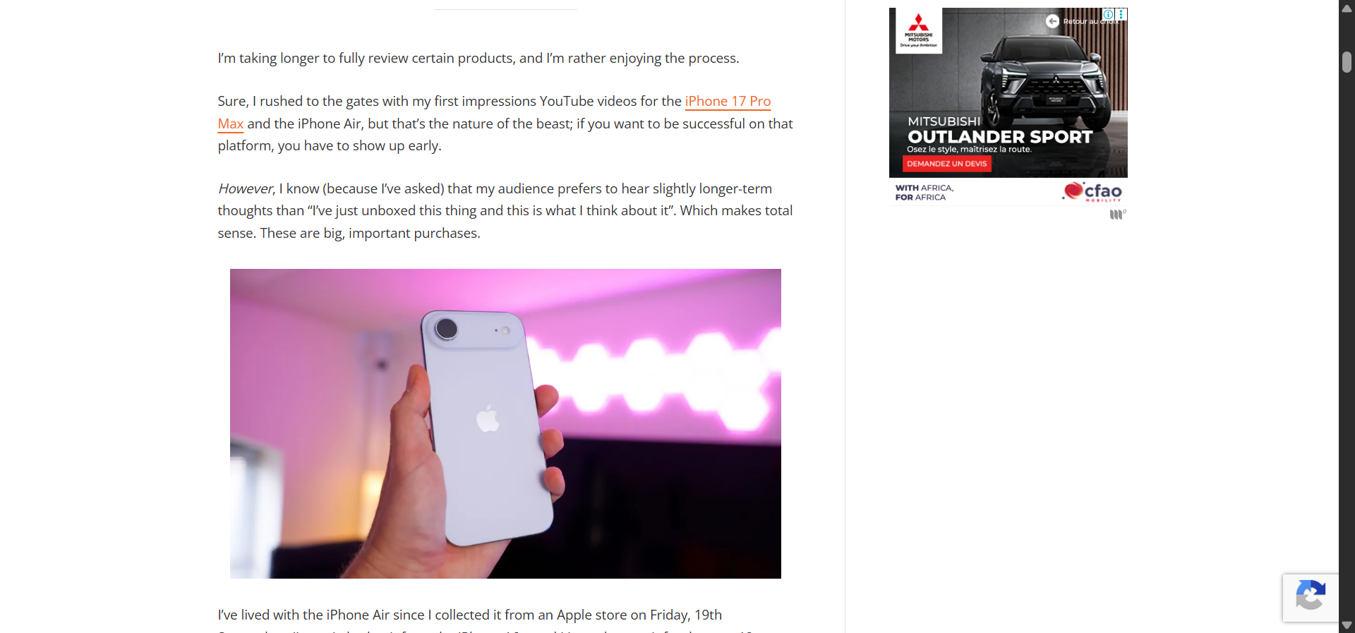 [Screenshot of a product review blog post with original product photos and a comparison table]