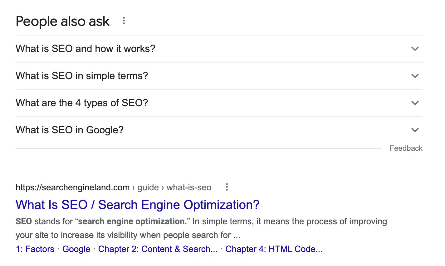 [Screenshot: Google People Also Ask box for a broad keyword, with recurring terms highlighted]