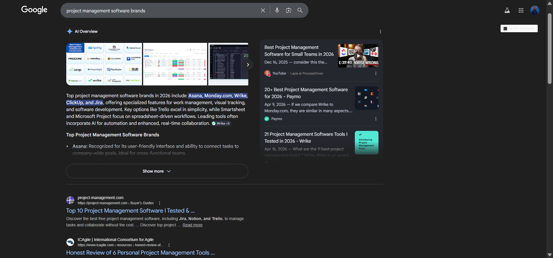 [Screenshot: Google search results for &ldquo;[topic] brands&rdquo; showing listicle results with brand names]