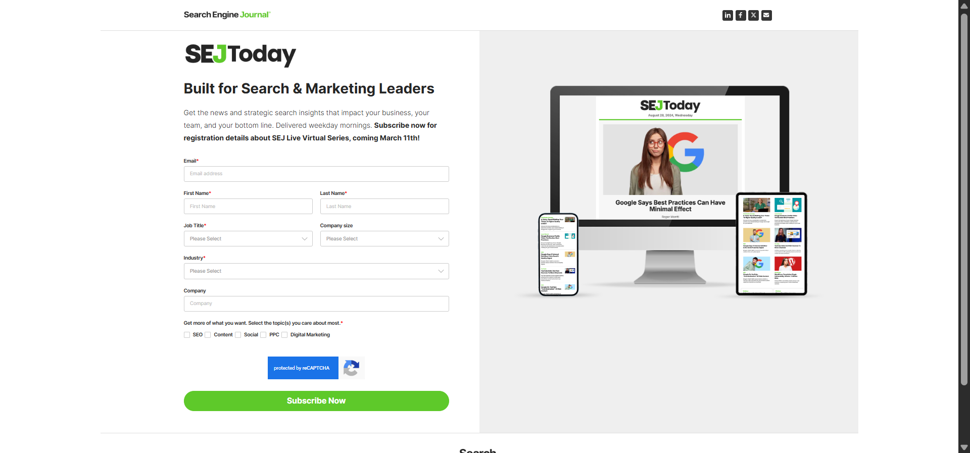 [Screenshot of the Search Engine Journal daily newsletter email]