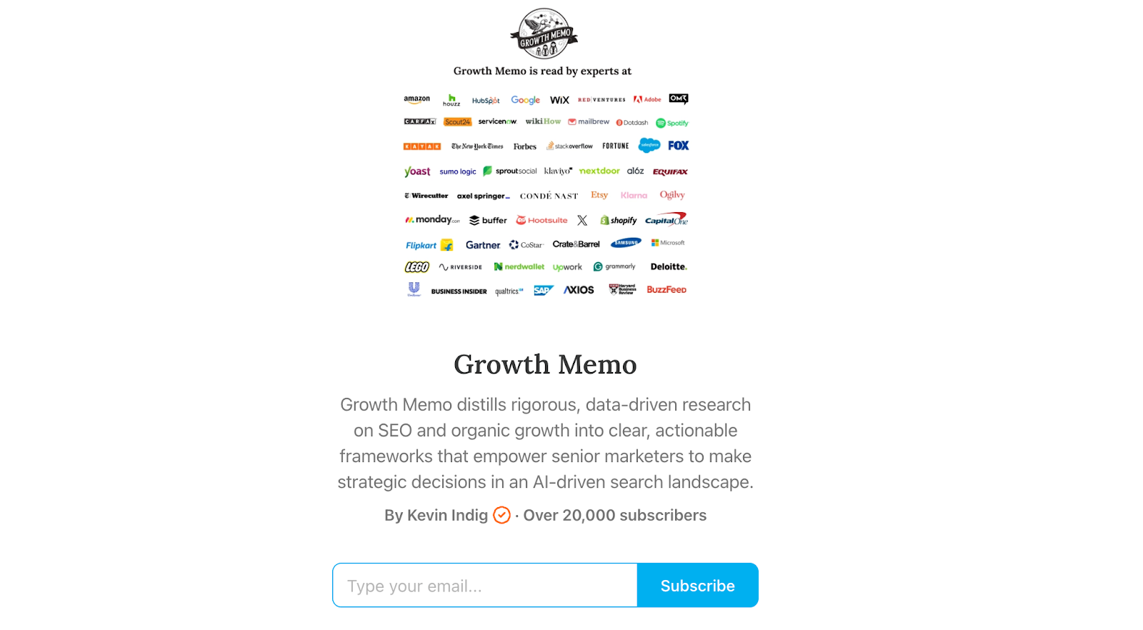 [Screenshot of a Growth Memo newsletter edition showing the essay format]