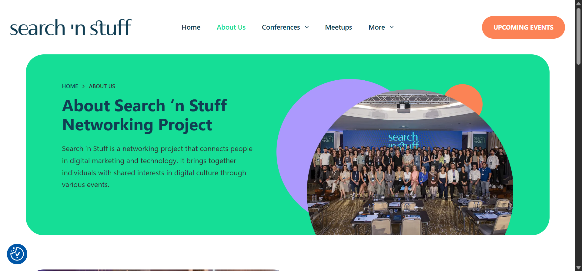 [Screenshot description: Search &rsquo;n Stuff meetup photo showing attendees]