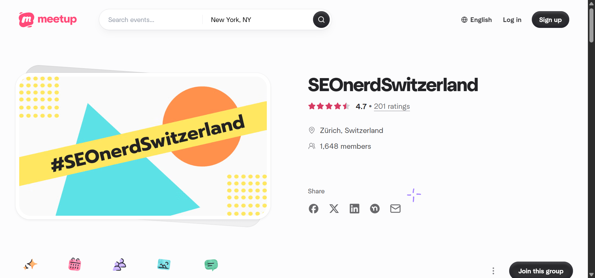 [Screenshot description: SEOnerdSwitzerland meetup photo showing group]