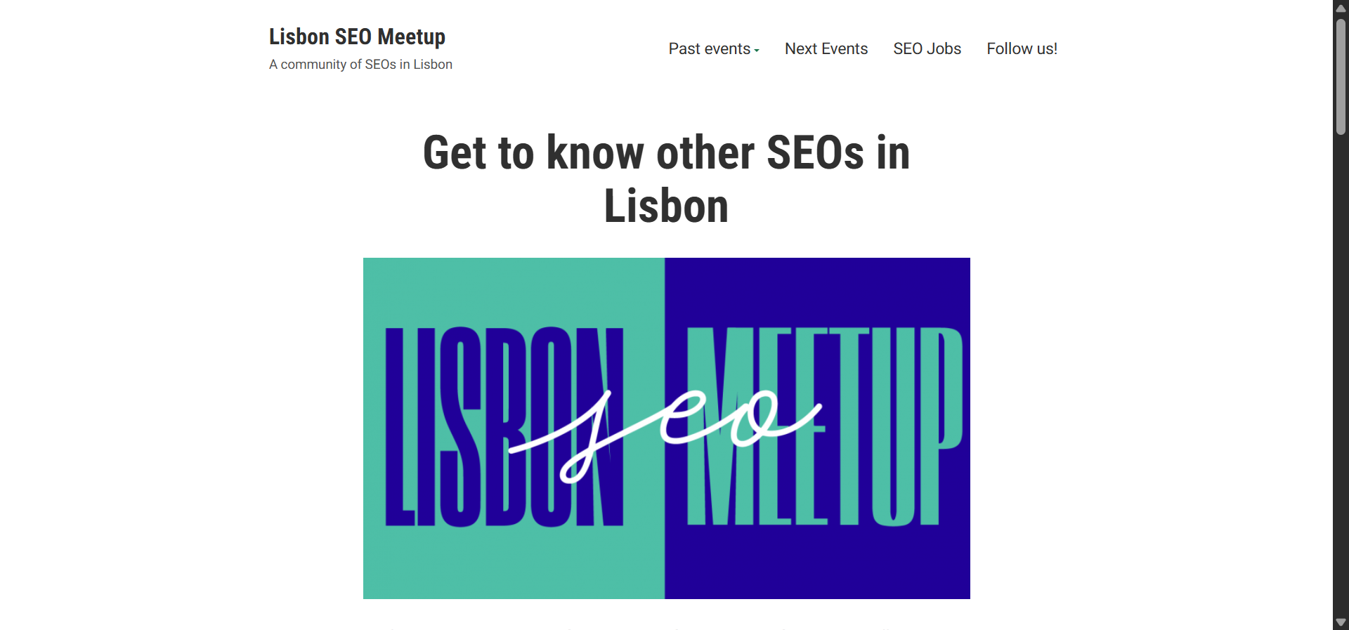[Screenshot description: Lisbon SEO Meetup summer edition photo]