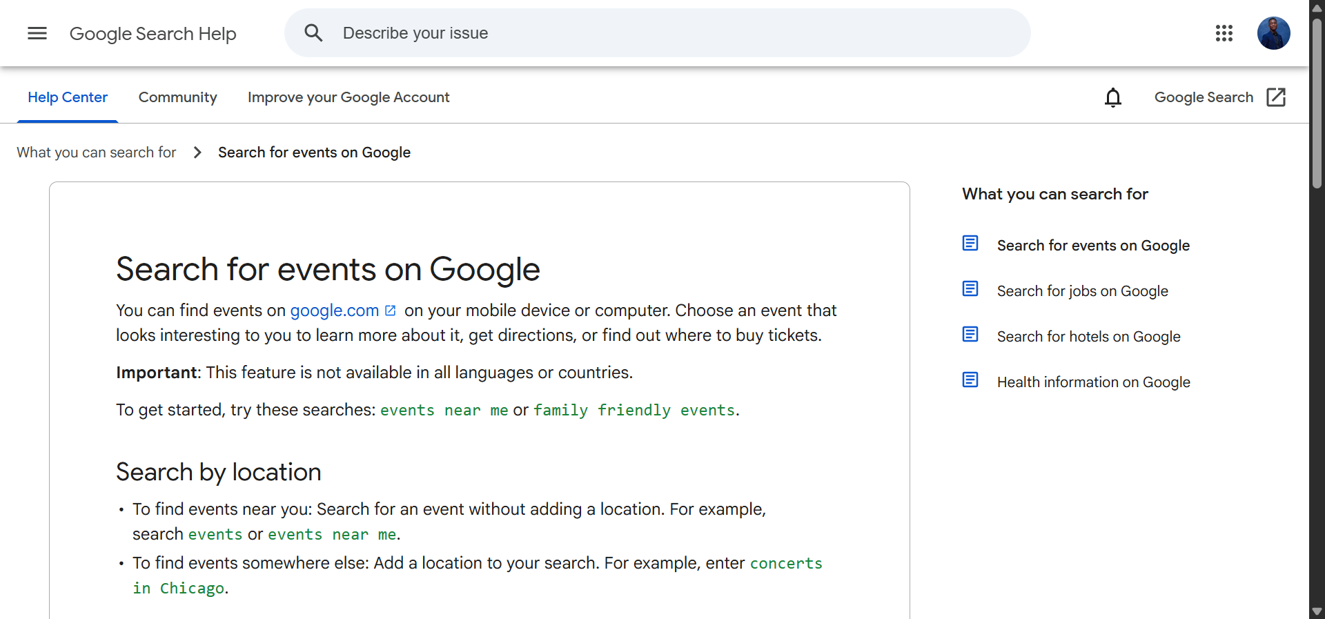 [Screenshot description: Google search showing Events SERP feature with SEO meetup results]