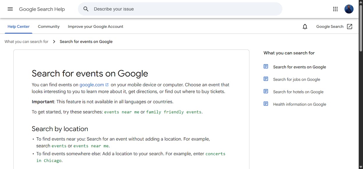 [Screenshot description: Google search showing Events SERP feature with SEO meetup results]