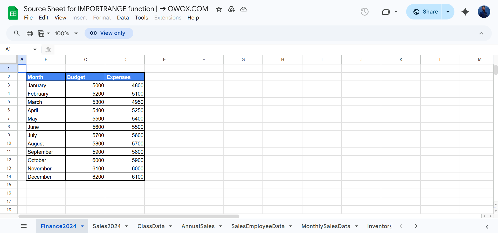 [Screenshot: Google Sheets showing an IMPORTRANGE formula pulling client reporting data from a separate spreadsheet, with the &ldquo;Allow access&rdquo; prompt visible]