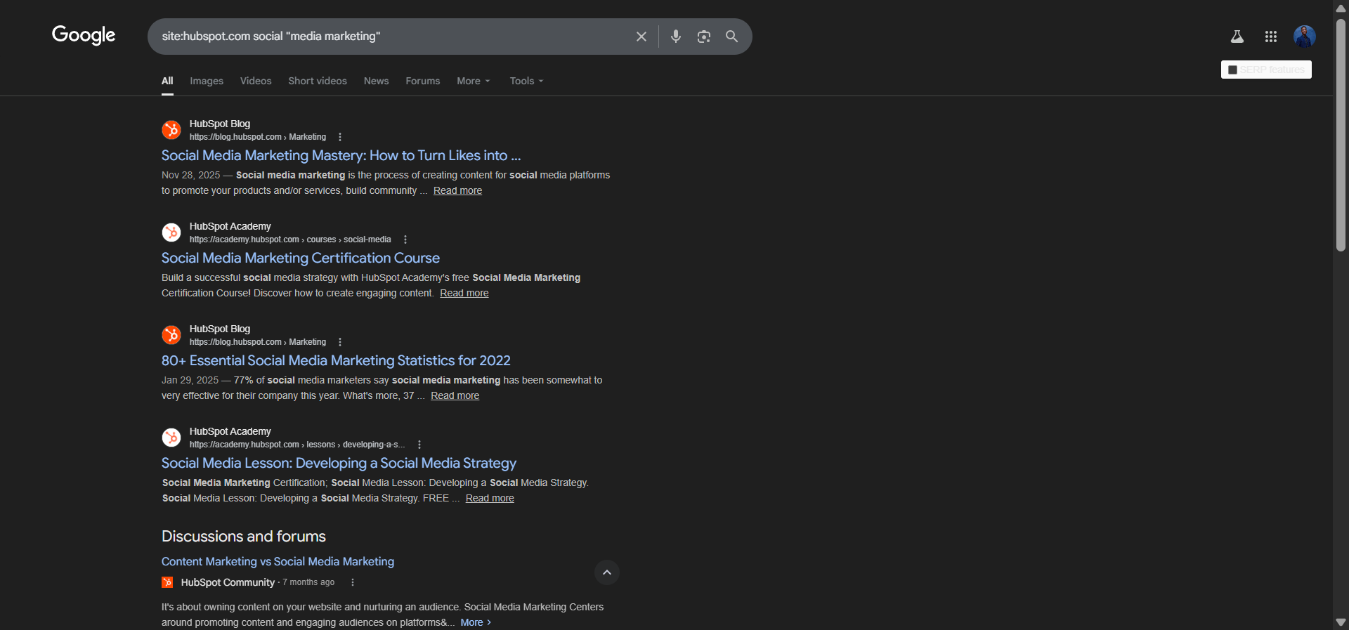 [Screenshot description: Google search results page showing a site: search operator query with two results from the same domain appearing for the same topic]