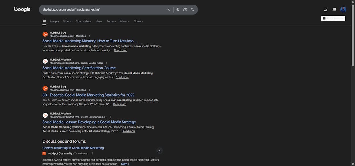 [Screenshot description: Google search results page showing a site: search operator query with two results from the same domain appearing for the same topic]
