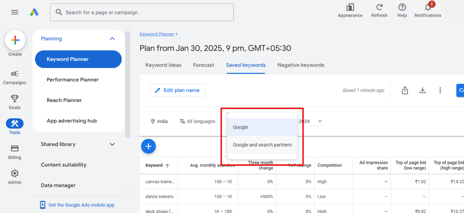 [Screenshot: GKP search volume interface showing rounded numbers for a set of example keywords]