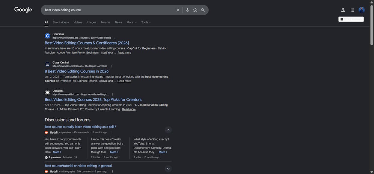 [Screenshot: SERP results for a keyword showing the types of content that currently rank]