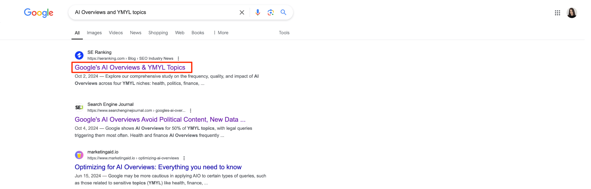 [Screenshot: An example blog post in a CMS with title tag, meta description, and heading hierarchy visible]