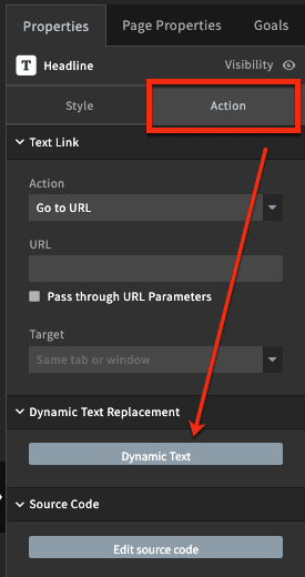 [Screenshot: Unbounce Dynamic Text Replacement settings showing how URL parameters populate landing page headline text]