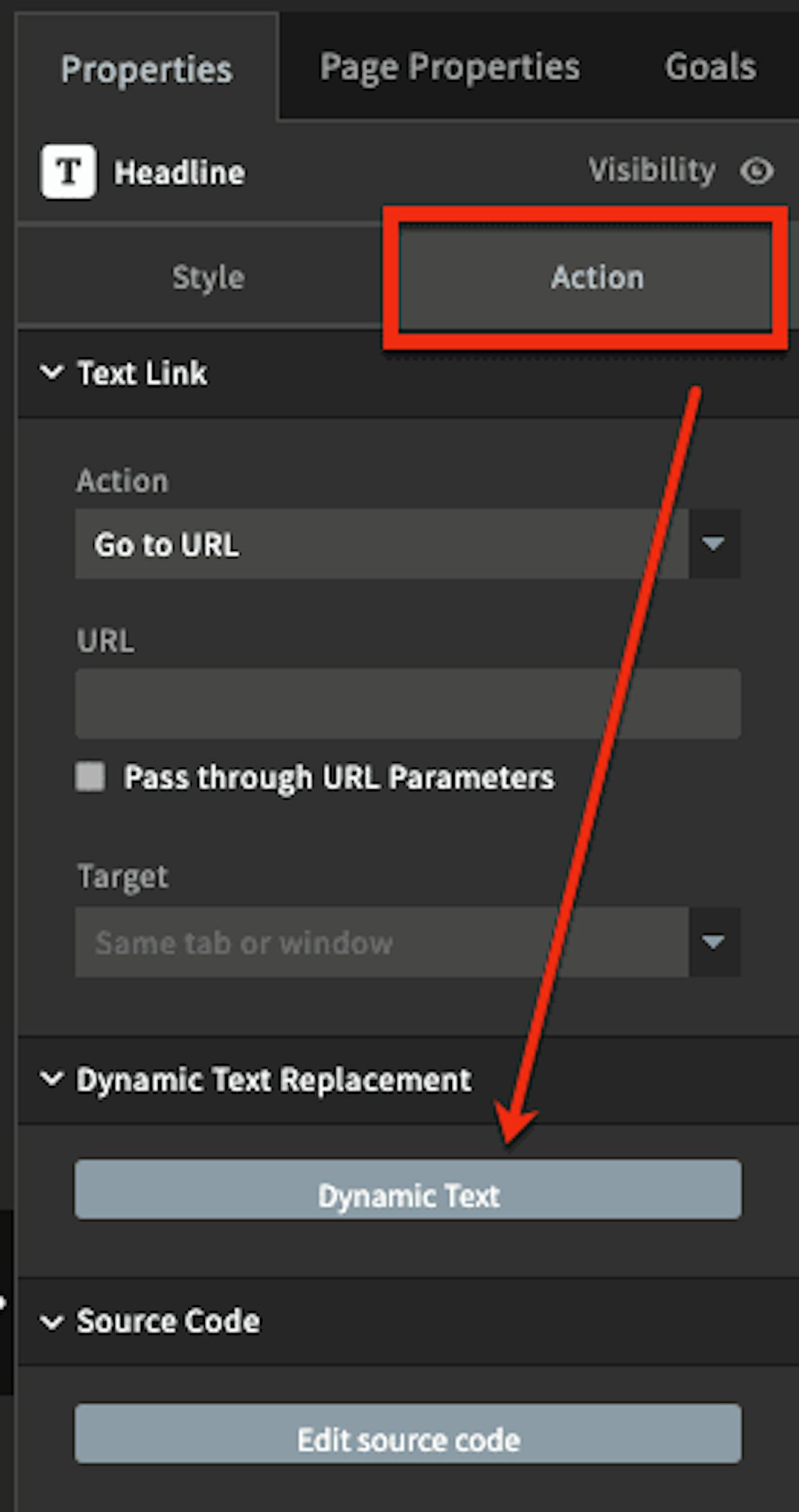[Screenshot: Unbounce Dynamic Text Replacement settings showing how URL parameters populate landing page headline text]