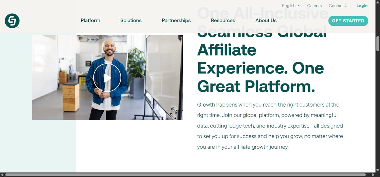 [Screenshot: CJ Affiliate advertiser search page showing brand categories and available programs]