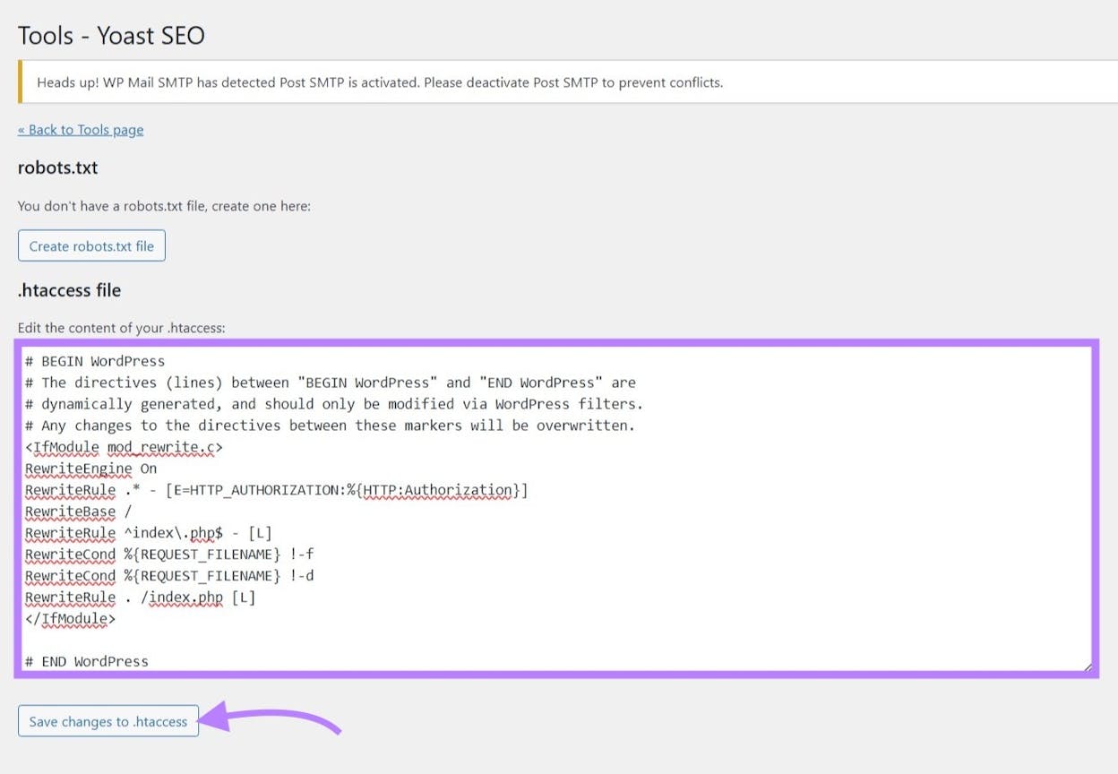 [Screenshot: Terminal or text editor showing a single 301 redirect line in .htaccess]