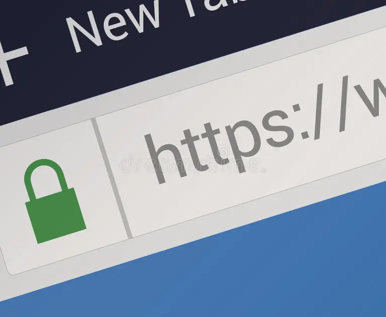 [Screenshot: Browser address bar showing https:// with a lock icon on a live website]