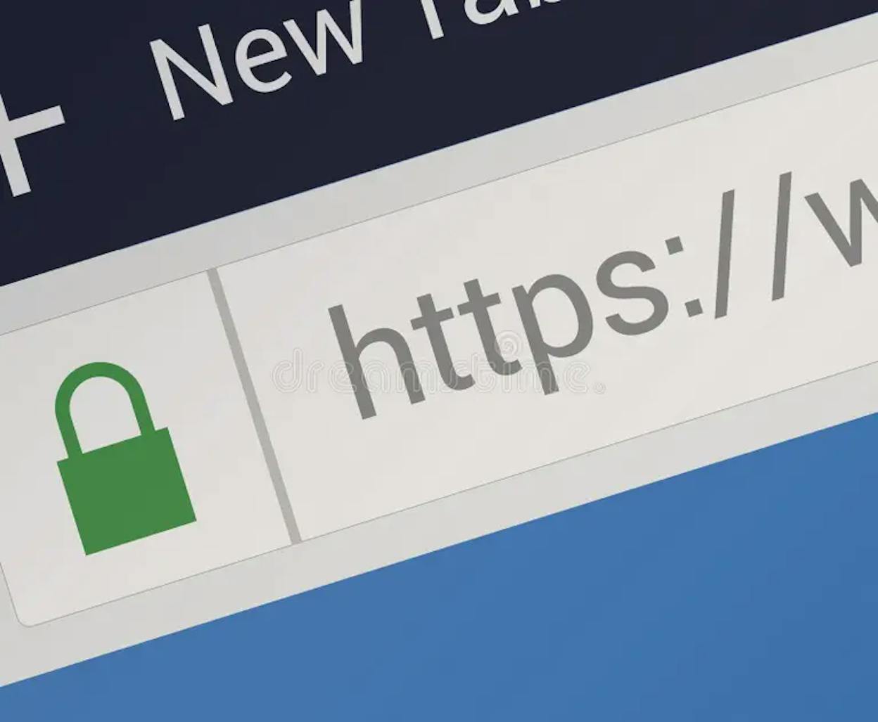 [Screenshot: Browser address bar showing https:// with a lock icon on a live website]