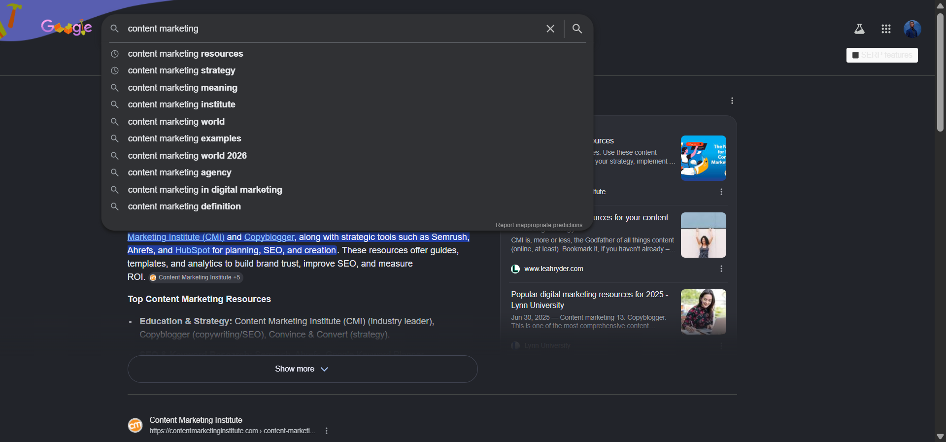 [Description of the screenshot to use: Google search bar showing the autocomplete dropdown for a seed keyword, with several long-tail suggestions visible]