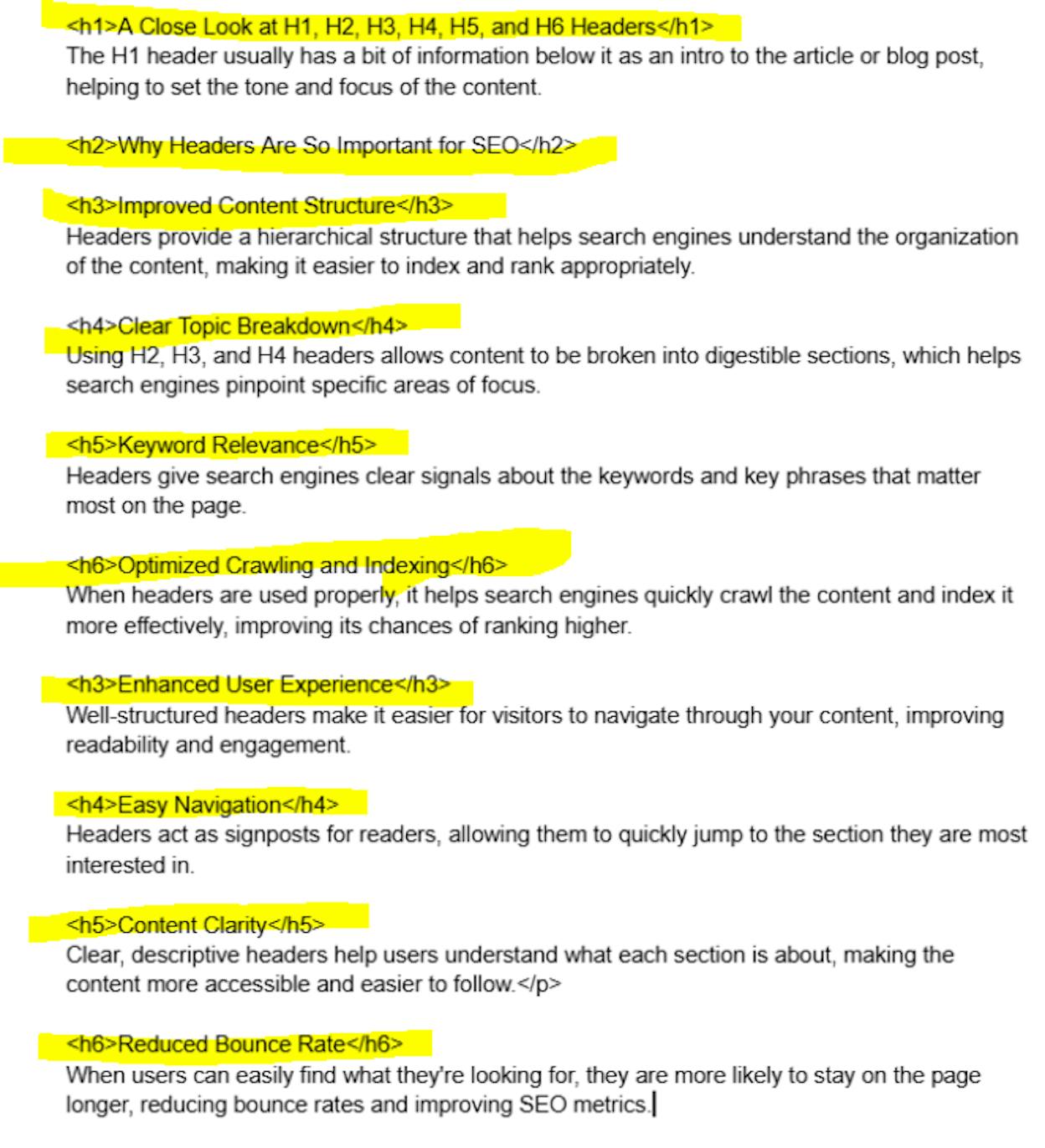 [Description of the screenshot to use: example article structure with clearly question-shaped H2 headings, a one-line summary under each, a table inside one section, and an FAQ block at the bottom, annotated to show which elements AI engines tend to lift]