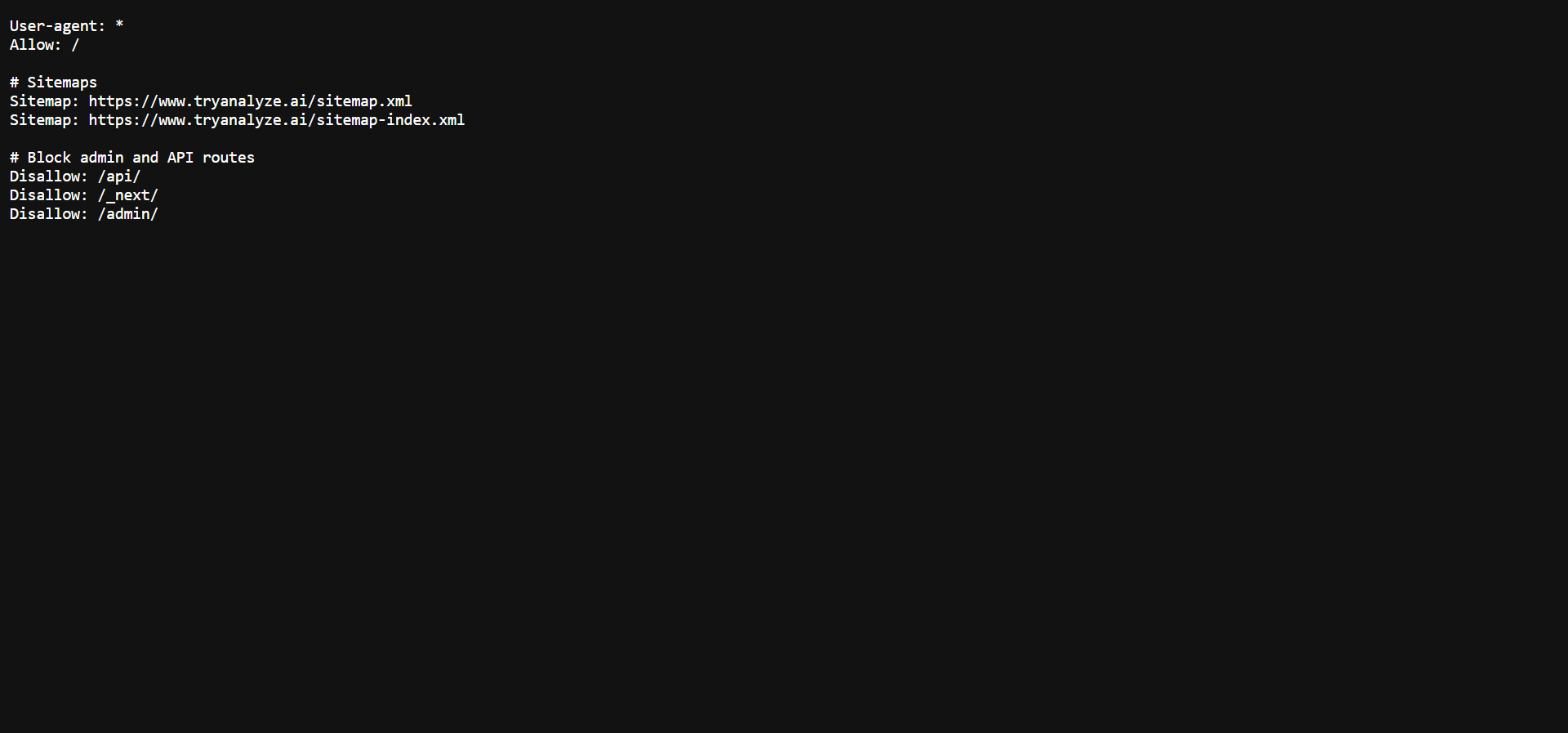 [Screenshot: A code editor or text editor showing a freshly typed robots.txt file with sitemap and disallow lines]