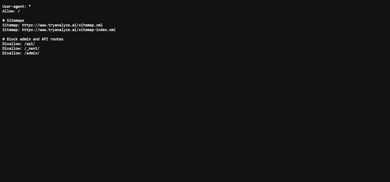 [Screenshot: A code editor or text editor showing a freshly typed robots.txt file with sitemap and disallow lines]