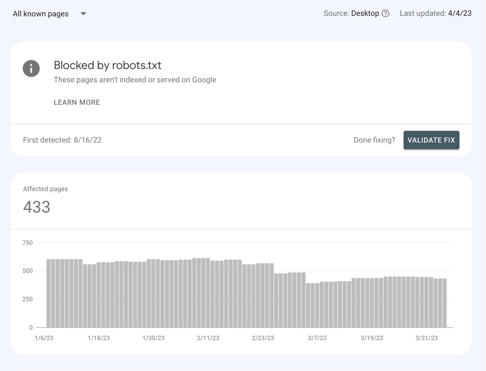 [Screenshot: Search Console URL Inspection tool showing a &ldquo;Blocked by robots.txt&rdquo; status with the specific blocking rule highlighted]