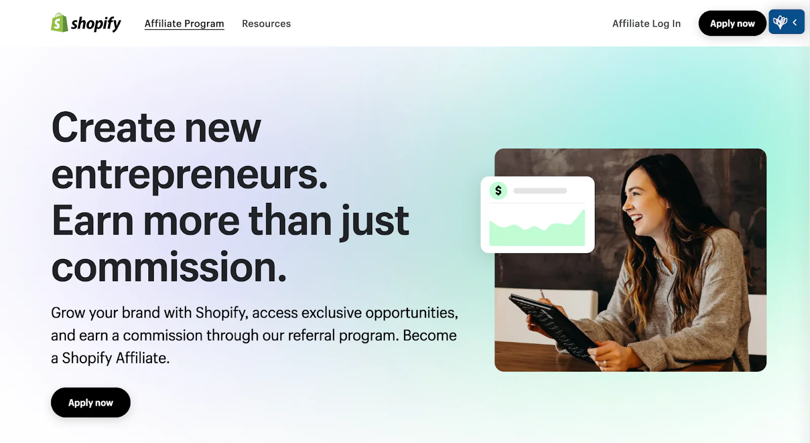 [Screenshot: Shopify affiliate program landing page]