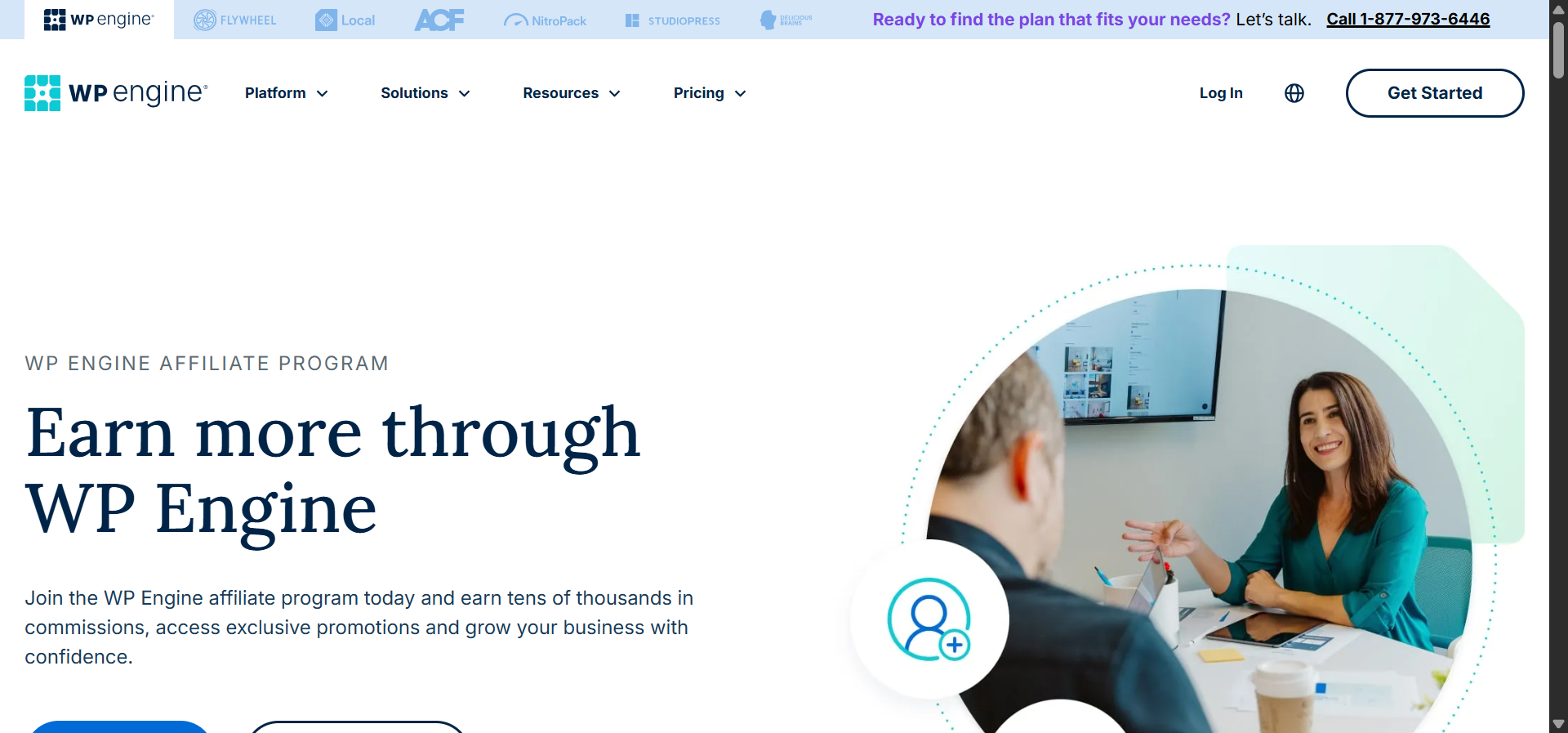 [Screenshot: WP Engine affiliate program landing page]
