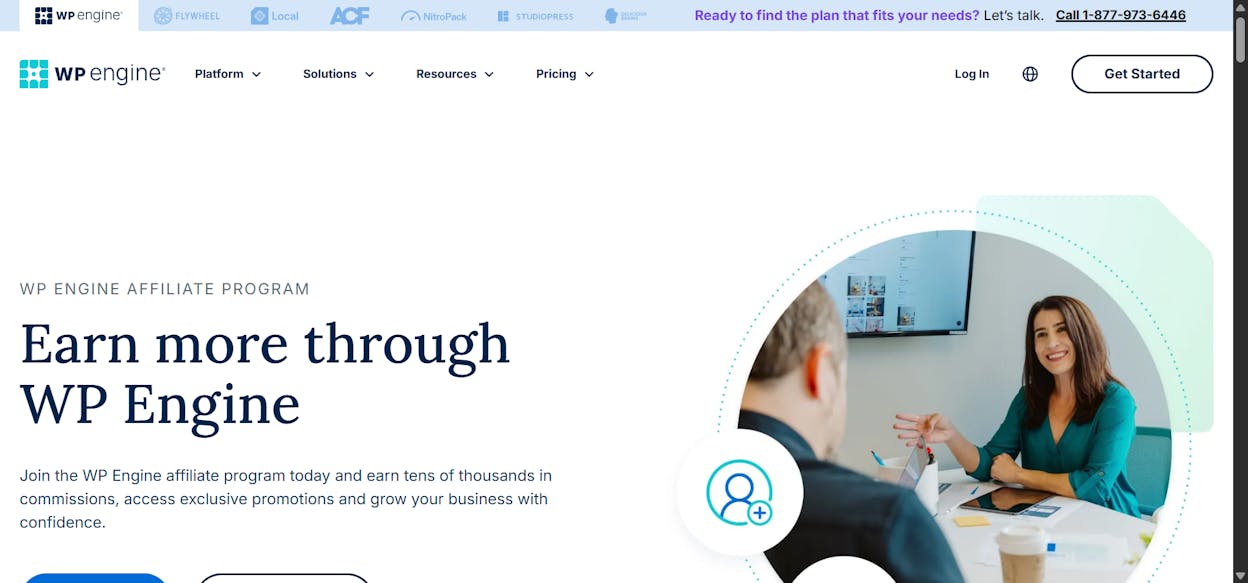 [Screenshot: WP Engine affiliate program landing page]