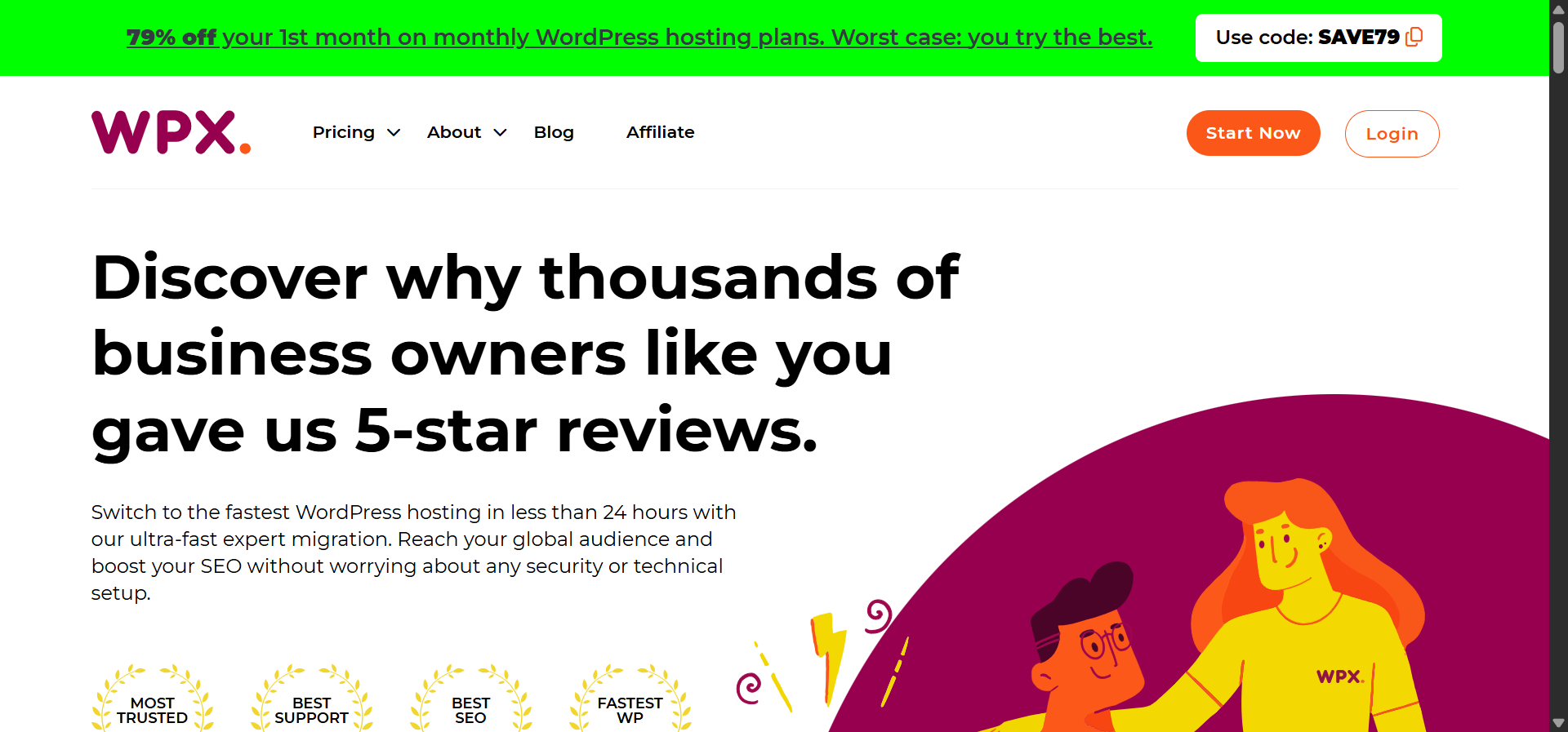 [Screenshot: WPX Hosting homepage]