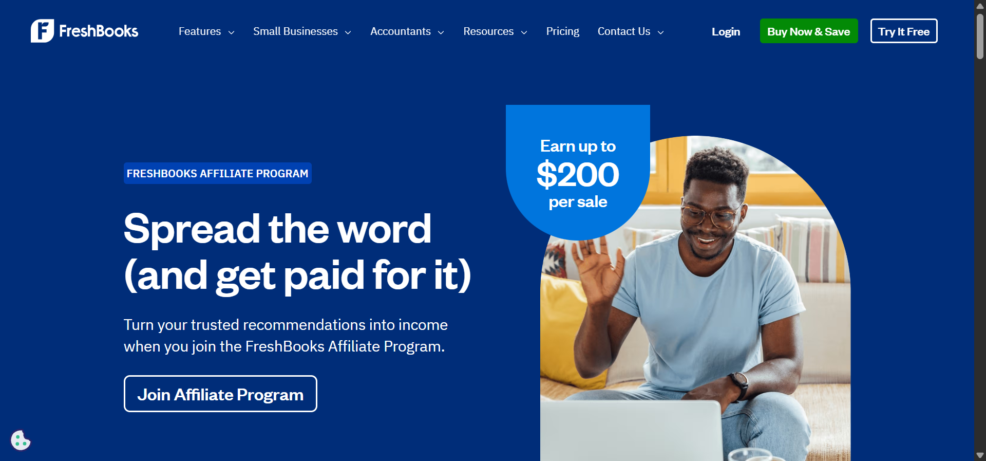 [Screenshot: FreshBooks affiliate program landing page]