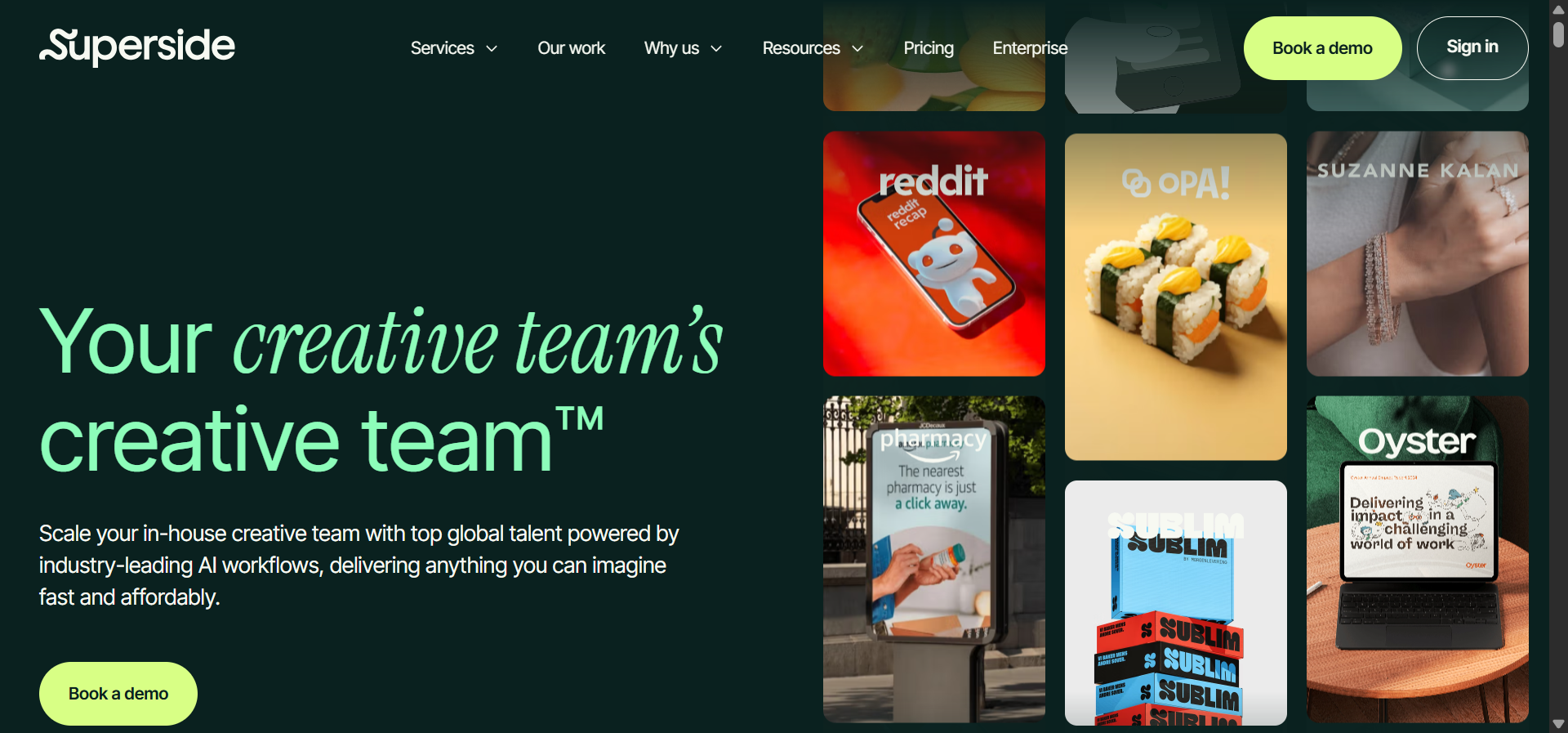 [Screenshot: Superside homepage]