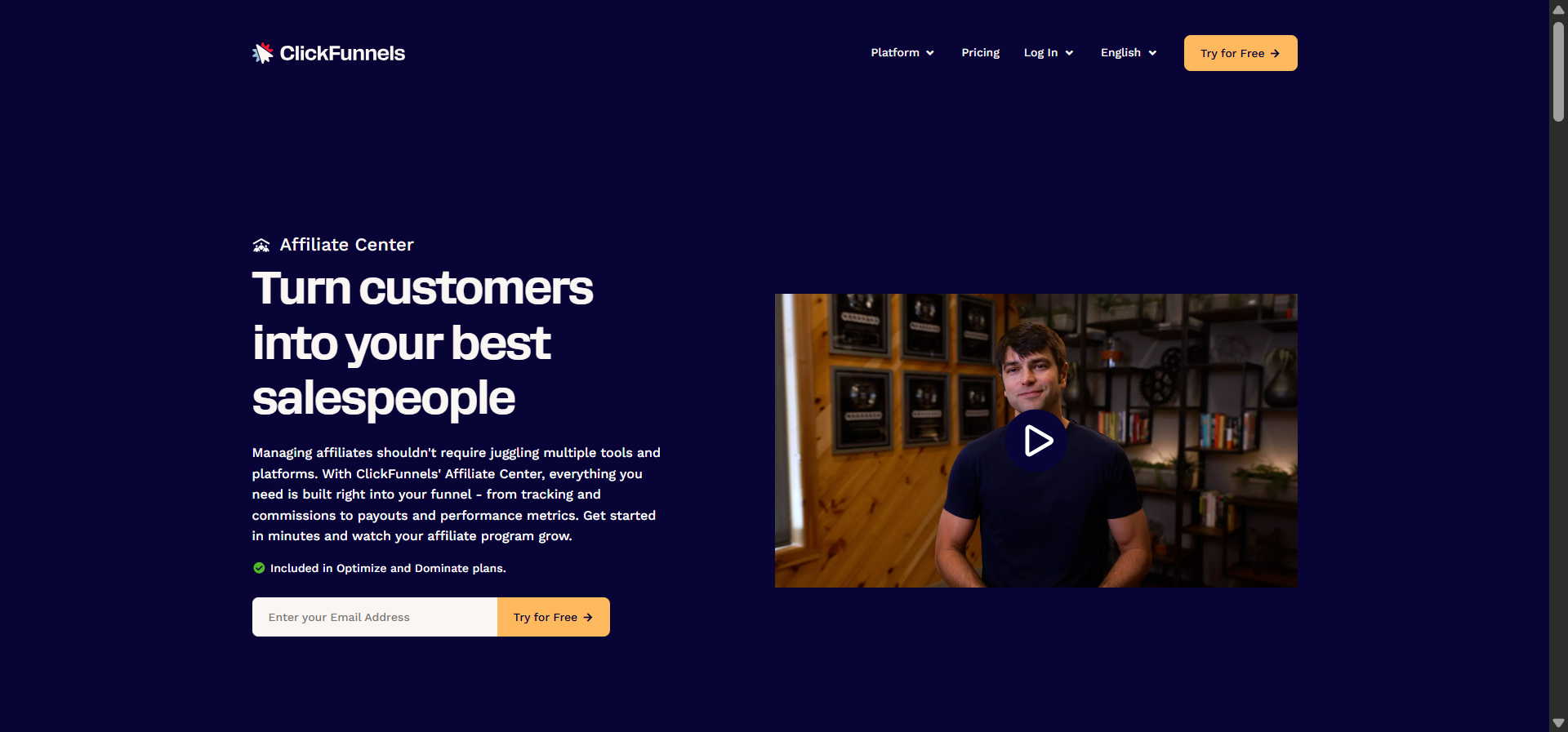 [Screenshot: ClickFunnels affiliate program landing page]