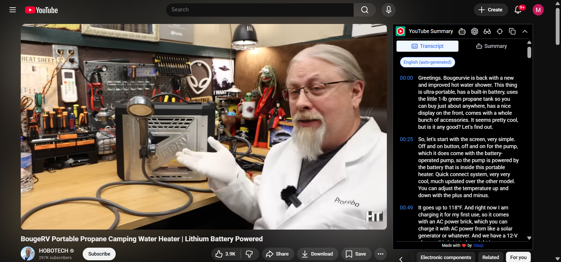 [Screenshot: Hobotech YouTube channel showing long-form product review videos with high view counts]