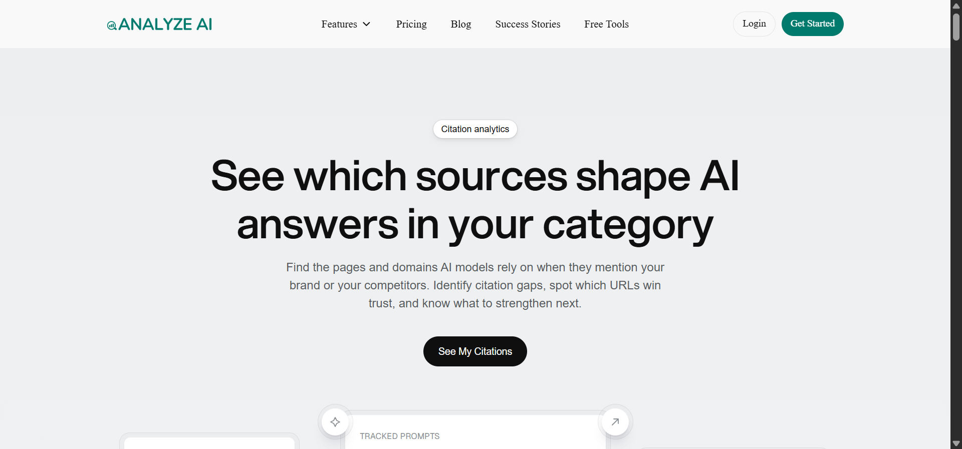 [Screenshot: Sources page showing content type breakdown donut chart and top cited domains bar chart]