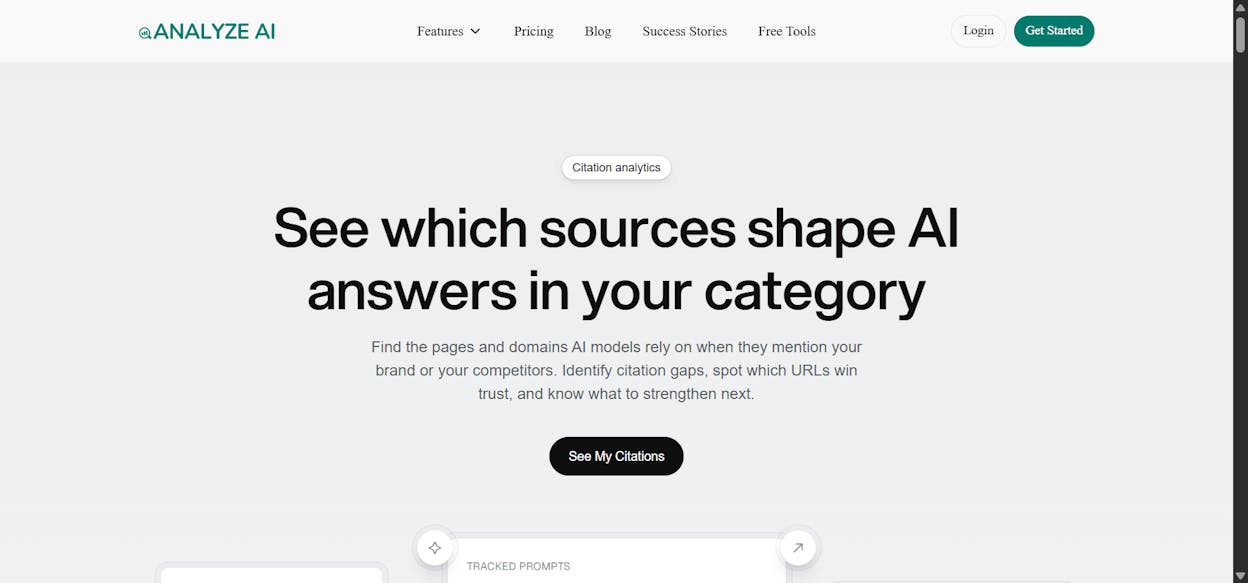 [Screenshot: Sources page showing content type breakdown donut chart and top cited domains bar chart]