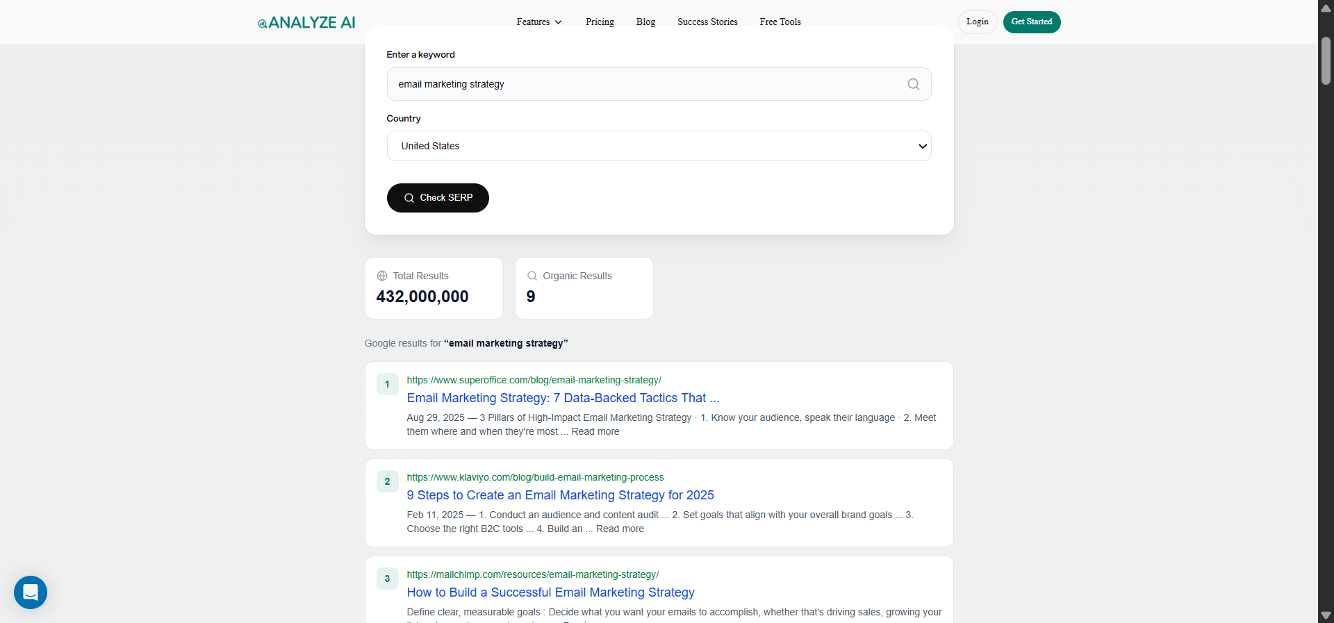 Analyze AI's free SERP checker
