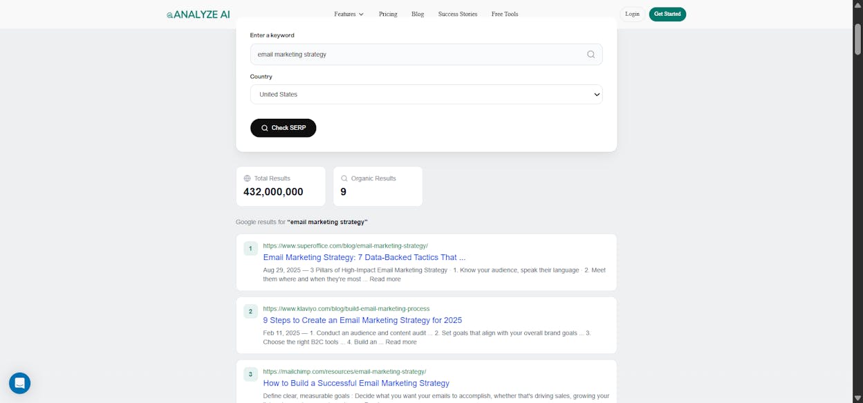 Analyze AI's free SERP checker
