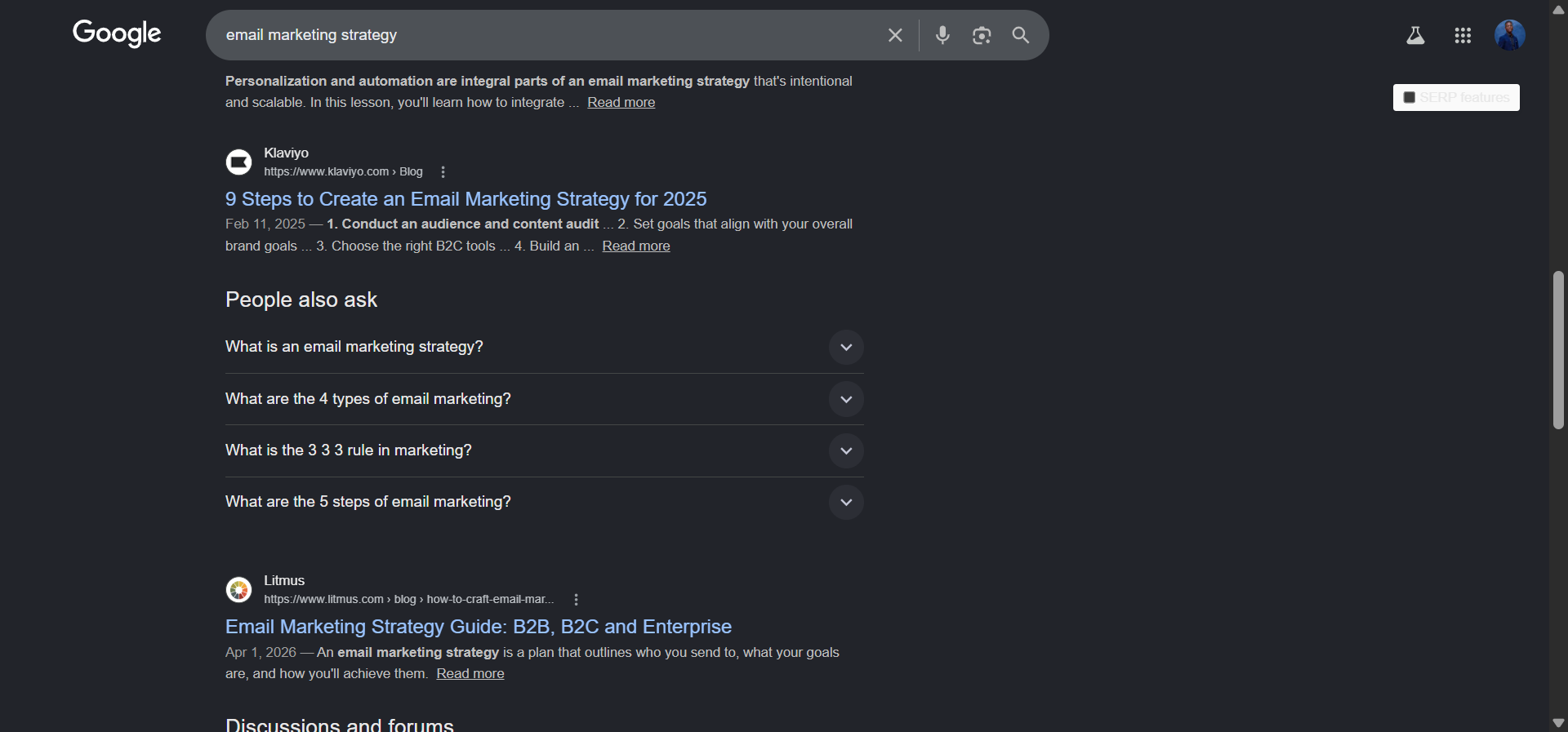 [Screenshot: Google PAA box for the chosen keyword, expanded to show four related questions]